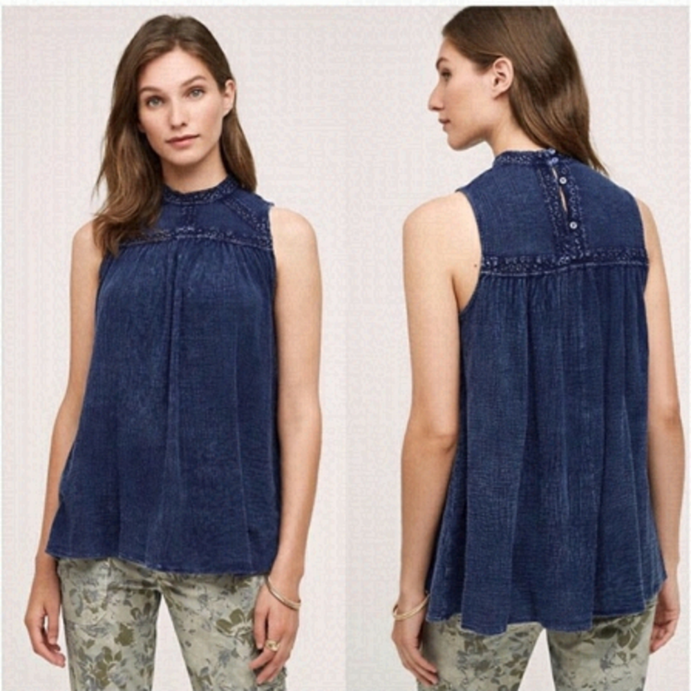 Anthro- Ali+ Eli Sleeveless Regular Fit Sweetbriar Blue Top Size Small